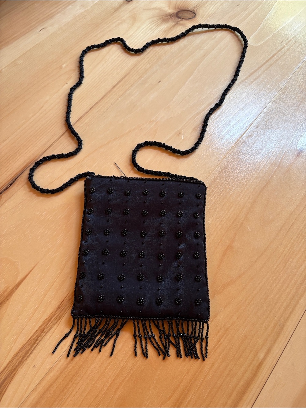Black Beaded Fringe Crossbody Bag